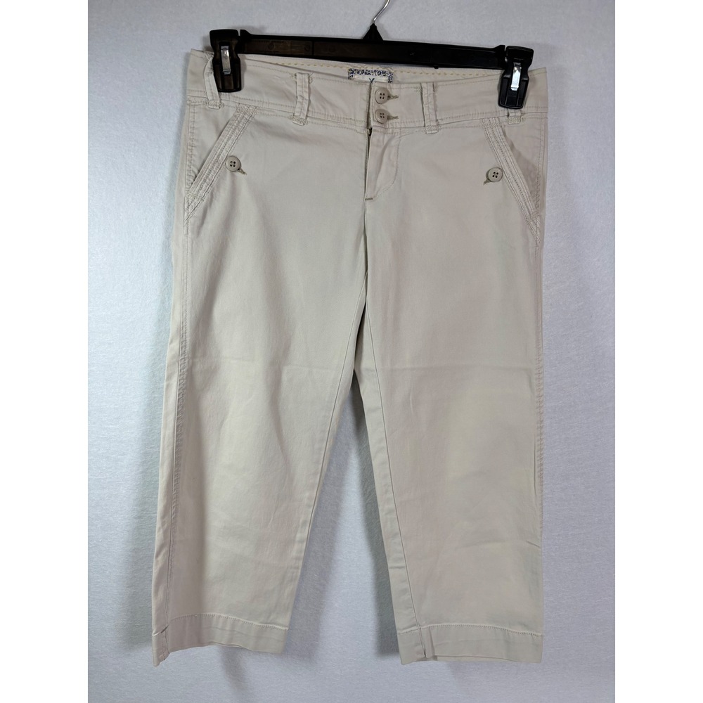 American Eagle Khaki Capri Pants Womens 0 Tan Stretch Cotton Cropped Chinos